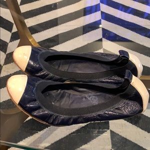Chanel Navy & White Patent Leather Flats